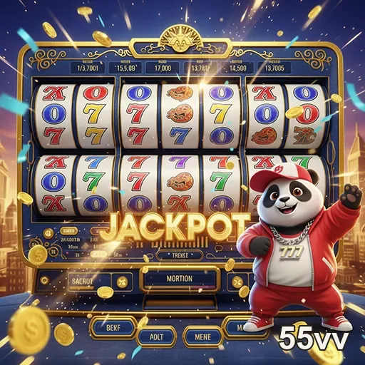 Imagem do jogo Jackpot Panda Slot no site 55vv, mostrando um panda e símbolos de jackpot.